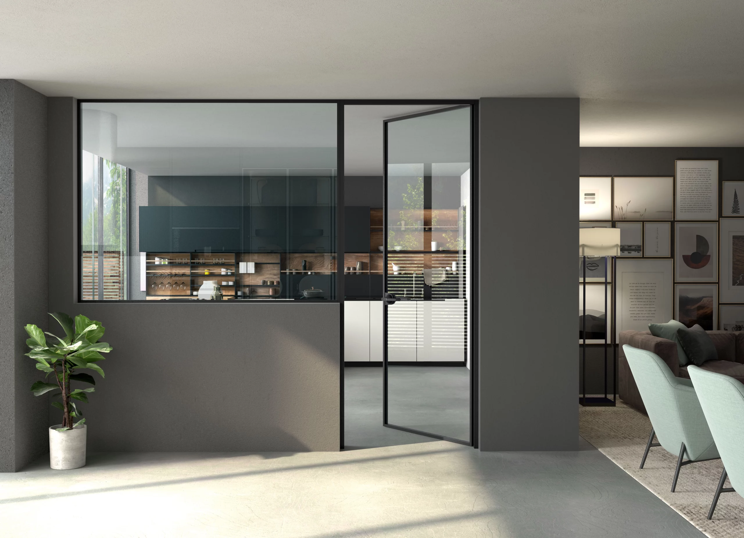 Puerta-Slim-con-fijo-lateral-sobre-muro-para-cerramiento-de-espacios
