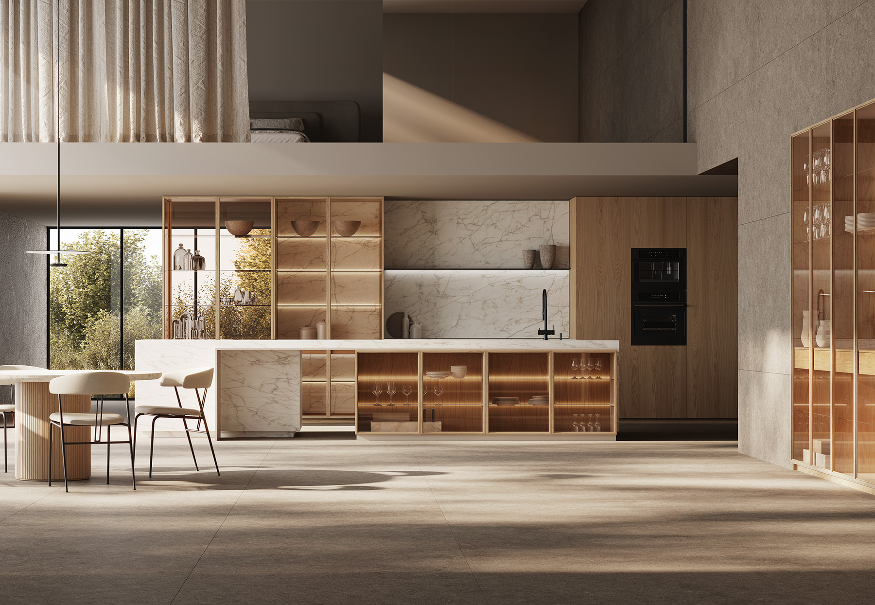 Puerta de vitrina Mini IKS 955 en aluminio rechapado en madera de roble